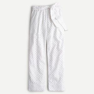 J Crew Tie-waist eyelet pant White
